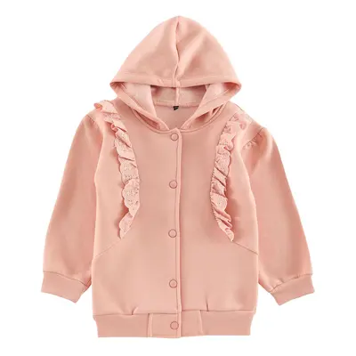 Trendyol Salmon Girl Ruffle Detailed Hooded Cotton Knitted Cardigan