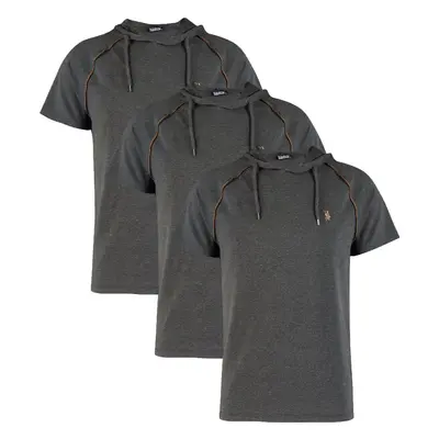 TRIPLE SET T8570 DEWBERRY HOODED MEN'S T-SHIRT-ANTHRACITE-ANTHRACITE-ANTHRACITE