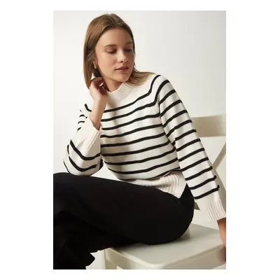 Happiness İstanbul Women's Cream Striped Knitwear Sweater