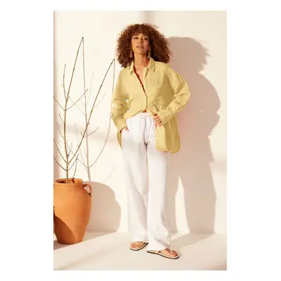 Trendyol Yellow 100% Linen Oversize Shirt