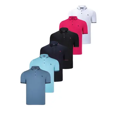 SET OF SIX T8586 DEWBERRY MEN'S T-SHIRT-BLACK-WHITE-NAVY-CYAN-FUCHSIA-INDIGO