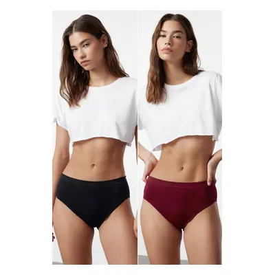 Trendyol Black-Claret Red Pack Seamless Hipster Knitted Panties