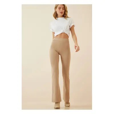 Happiness İstanbul Women's Cream Wide Leg Knitted Pants