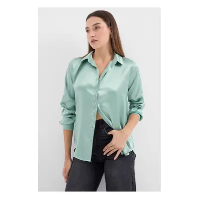 Bigdart Lightly Flowy Satin Shirt - Çağla