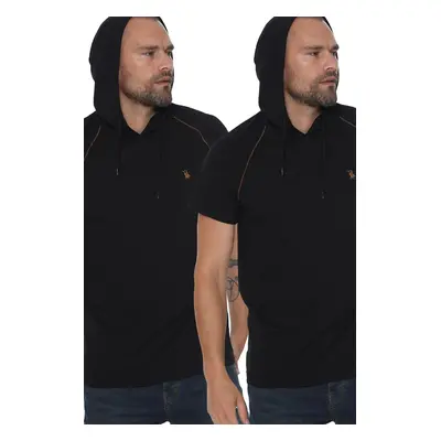 DOUBLE SET T8570 DEWBERRY HOODED MEN'S T-SHIRT-BLACK-BLACK