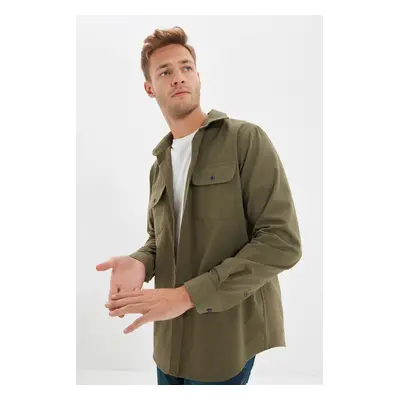 Trendyol Khaki Regular Fit Double Pocket Flap Textured Winter Jacket Shirt