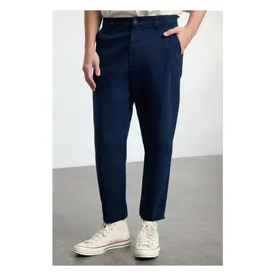 Trendyol Navy Blue Balloon Fit Cotton Gabardine Woven Trousers