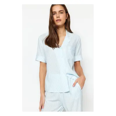 Trendyol Blue Striped Viscose Shirt-Pants Woven Pajama Set