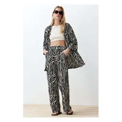 Trendyol Black Printed Comfortable Cut Flexible Kimono Knitted Bottom-Top Set