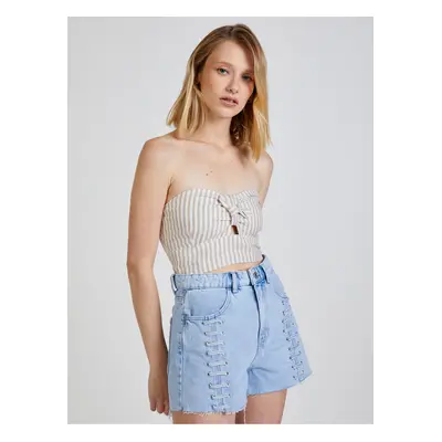 Béžový dámský pruhovaný cropped top TALLY WEiJL - Dámské