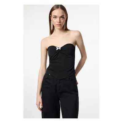 Trendyol Black Bow Detail Strapless Knitted Blouse