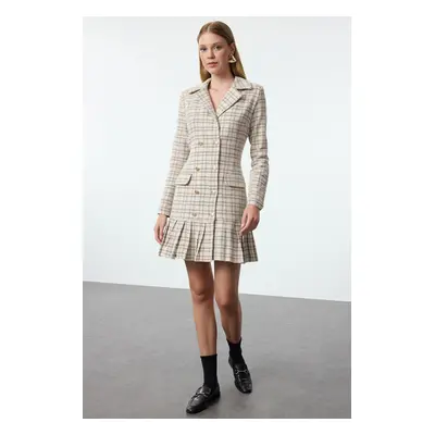 Trendyol Ecru Plaid / Checkered Woven Dress