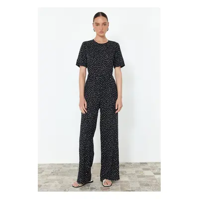 Trendyol Black Polka Dot Patterned Viscose Maxi Woven Jumpsuit