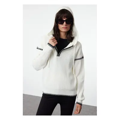 Trendyol Ecru Soft Texture Zippered Knitwear Sweater