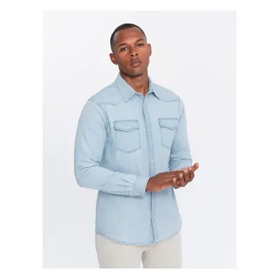 Ombre Men's denim snap shirt with pockets - light blue