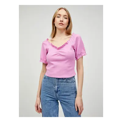 Růžový crop top Pieces Tegan - Dámské