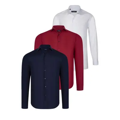 TRIPLE SET G726 DEWBERRY SHIRT-WHITE-NAVY BLUE-BURGUNDY