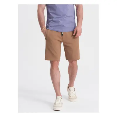 Ombre Men's knit shorts with drawstring and pockets - brown