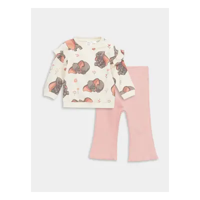 LC Waikiki Crew Neck Printed Baby Girl Sweatshirt and Pants 2-Pack