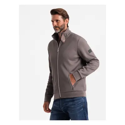 Ombre Men's jacket with high collar and fleece lining - ash