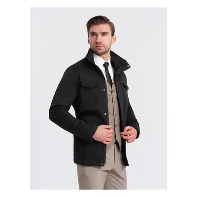 Ombre Men's lightweight jacket with high collar and pockets - black