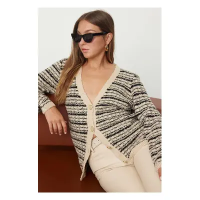 Trendyol Stone Soft Texture Boucle Knit Cardigan