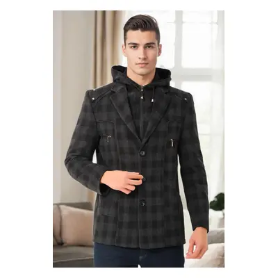 K7532 DEWBERRY MEN'S COAT-PLAID BLACK-1