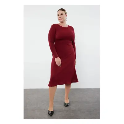 Trendyol Curve Burgundy Ribbed Crew Neck Midi Knit Dress