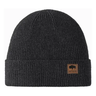 Ombre Men's knitted beanie cap with patch - black melange