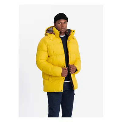 Ombre Men's puffer jacket with check lining - yellow