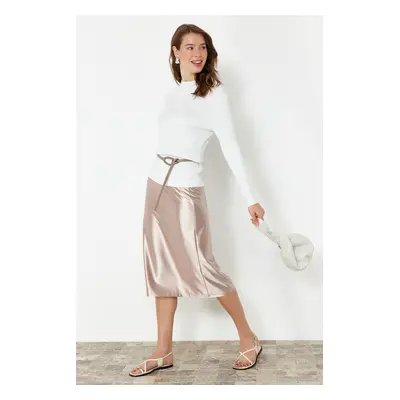 Trendyol Ecru Premium Satin A-Line/A-Line Midi Knitted Skirt