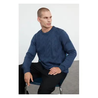 Trendyol Indigo Regular Crew Neck Textured Knitwear Sweater