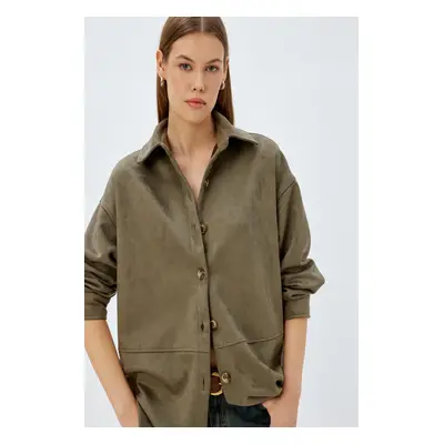 Koton Long Sleeve Buttoned Faux Suede Shirt Jacket