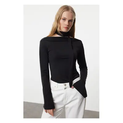 Trendyol Black Shawl Detailed Fitted Stretchy Knitted Blouse