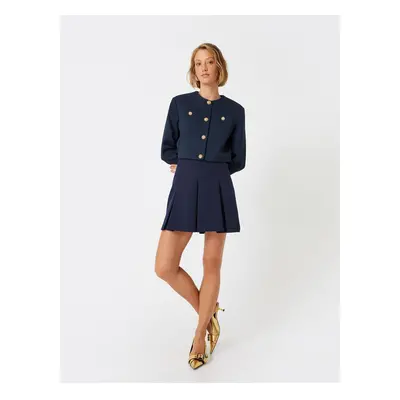 Koton Round Collar Gold Buttoned Pocket Crop Jacket