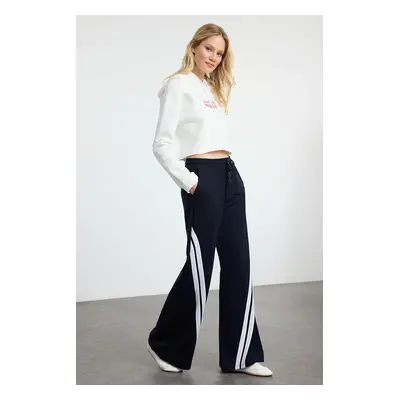 Trendyol Dark Navy Color Block Stripe Detail Wide Leg Knitted Sports Sweatpants