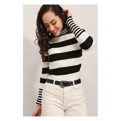 Bigdart Turtleneck Striped Sweater - Black