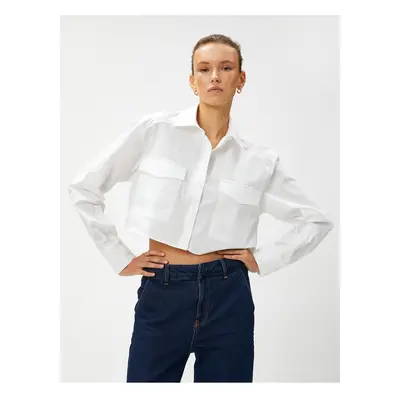 Koton Long Sleeve Cotton Crop Shirt with Pocket