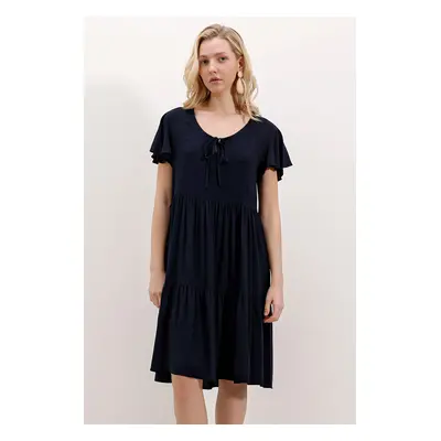 Bigdart Short V Neck Dress - E. Navy Blue