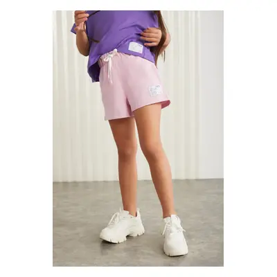 GRIMELANGE AMARE-GRM24037 100% cotton yarn ornamental labeled girls' shorts Pink Shorts