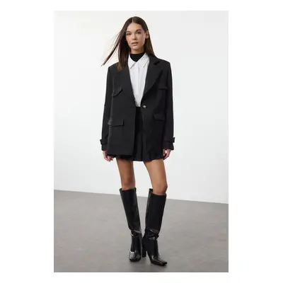 Trendyol Black Pocket Detailed Wool Look Oversize Blazer Jacket