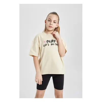 DEFACTO Girl Oversize Fit Crew Neck Printed Short Sleeve T-Shirt