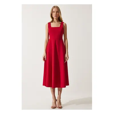 Happiness İstanbul Women's Red Square Collar A-Line Dress