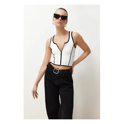 Trendyol White Zippered Ribbed Stretchy Crop Knitted Undershirt