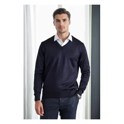 38804 Dewberry Mens V Neck Knit Sweater-NAVY BLUE