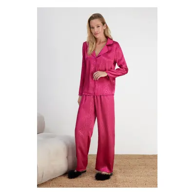 Trendyol Fuchsia Heart Satin Woven Pajama Set