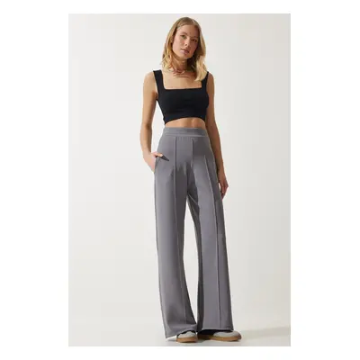 Happiness İstanbul Women's Gray Flexible Palazzo Trousers