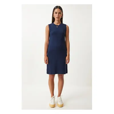 Happiness İstanbul Women's Navy Blue Sleeveless Daily Combed Cotton Dress