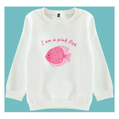 Trendyol Ecru*001 Slogan Cotton Knitted Sweatshirt