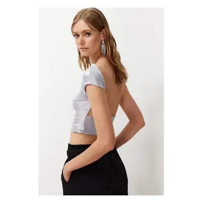 Trendyol Silver Metallic Look Crop Blouse